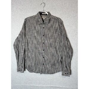Express Shirt Mens Large Gray Black‎ Fitted Long Sleeve Button Up Plaid Cotton